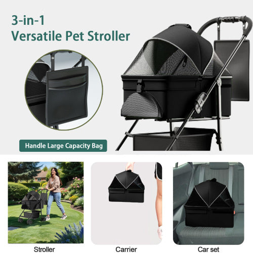 2 In 1 Folding Dog Stroller, Pet Folding Stroller, 4 Wheels Dog Cat Puppy Stroller W  Removable Travel Carrier For Small  Medium Pet, Waterproof Pad, Car Seat, Sun Shade, Xmas Christmas Gift