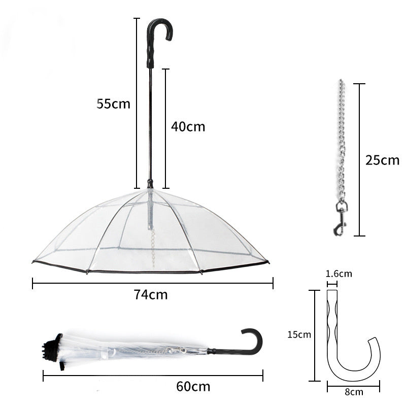 Dog's Transparent Umbrella With Traction Chain Removable Umbrella Pet Products