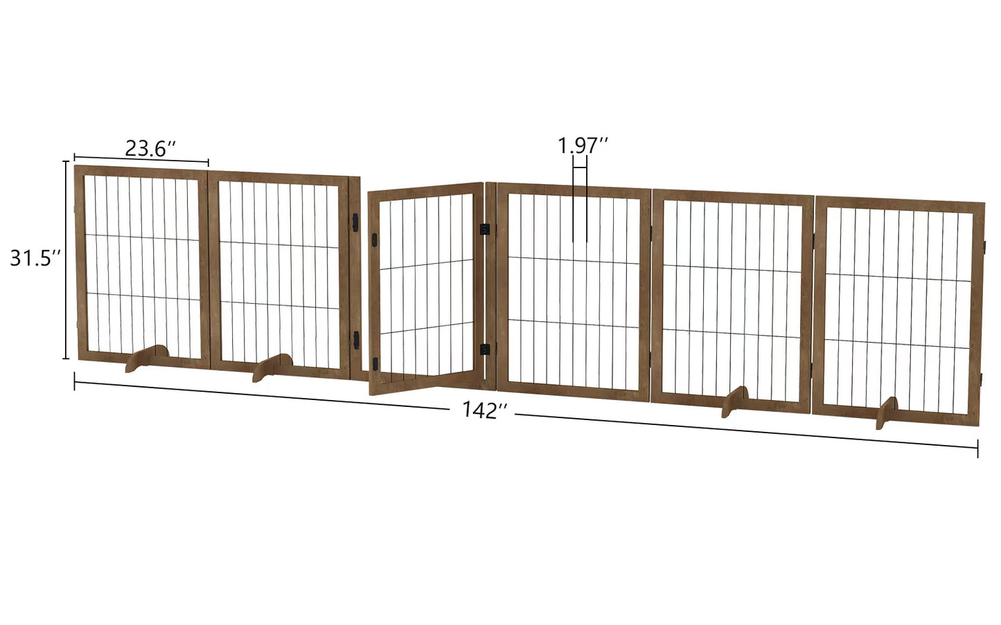 Dog Gate With Door Walk Through 144inch Extra Wide 32inch Tall 6 Panels Foldable Wire Pet Gate Barrier For House Doorway Stairs Pet Puppy Safety Fence Support Feet Included Solid Hard Wood